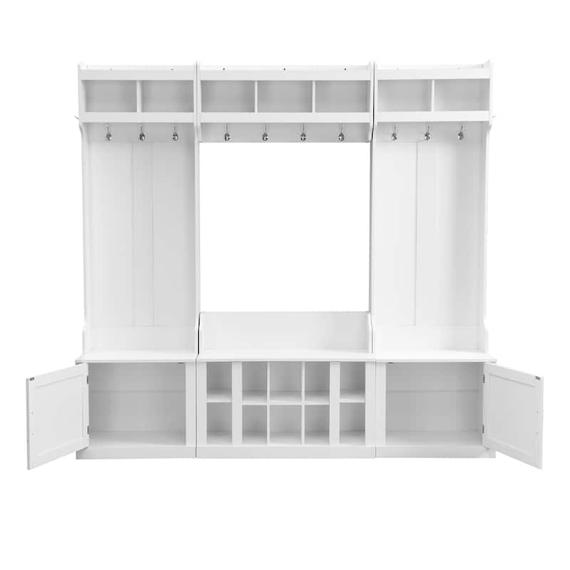 Wide Design Hall Tree with Storage and Bench, 4-IN-1 Multi-functional Entryway Bench with Coat Rack and Shoe Cubbies