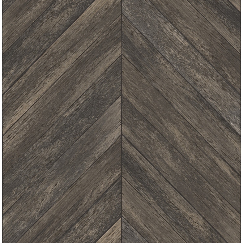 Brewster Parisian Dark Brown Chevron Wood Wallpaper - 20.5in x 396in x 0.025in