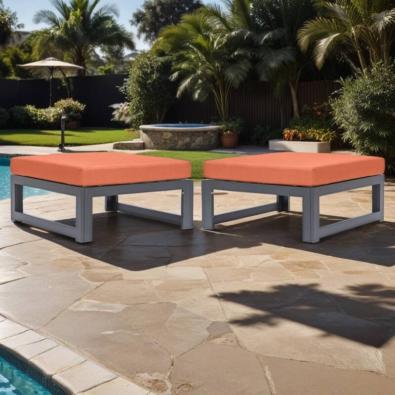 Chelsea Patio Ottoman in Black Aluminum with Cushions Set of 2 by LeisureMod