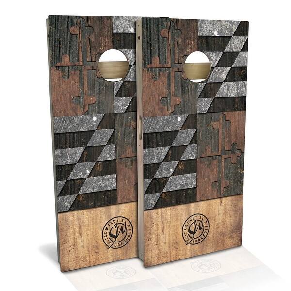 slide 2 of 8, Maryland Flag Rustic Outdoor Cornhole Board Set Backyard 2x4 - Include Carrying Case
