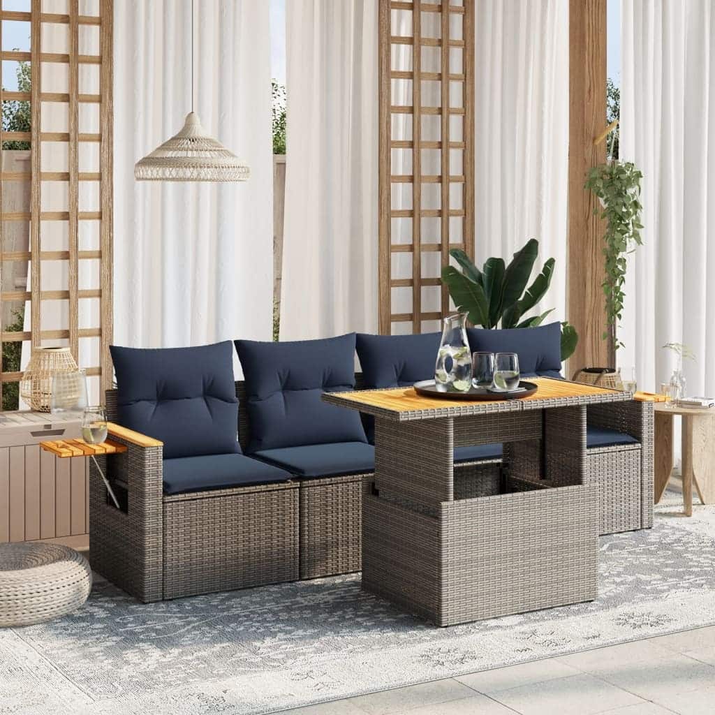 vidaXL Patio Sofa Set with Cushions Outdoor Furniture 5 Piece Poly Rattan