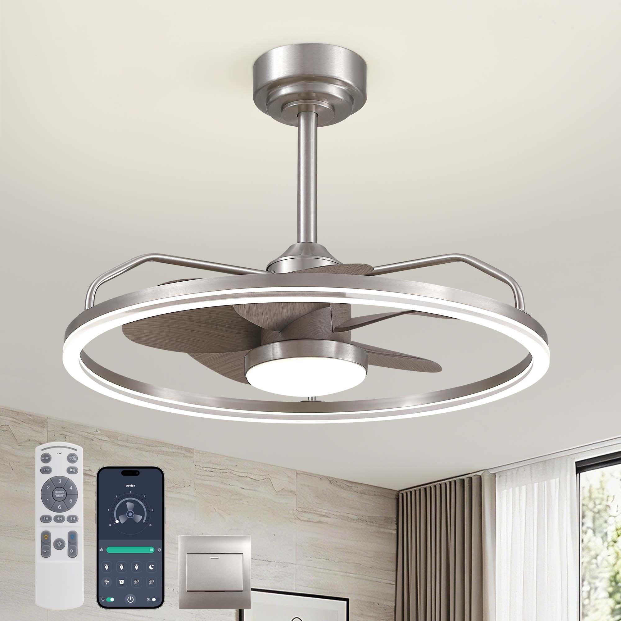 24" Smart Modern Low Profile Ceiling Fan with Dual Dimmable LED Light - 24''-2 Lights