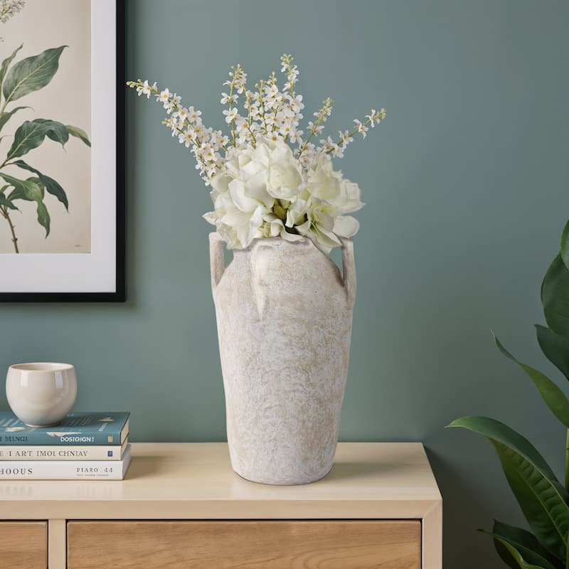 Pottery Decorative Vase Modern Sleek Design Artistic Handcrafted Look - White - 12" x 12" x 20"