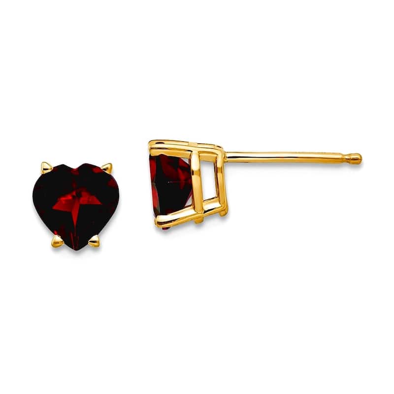 Curata 14k Yellow or White Gold 6mm Heart Precious Gemstone Stud Earrings