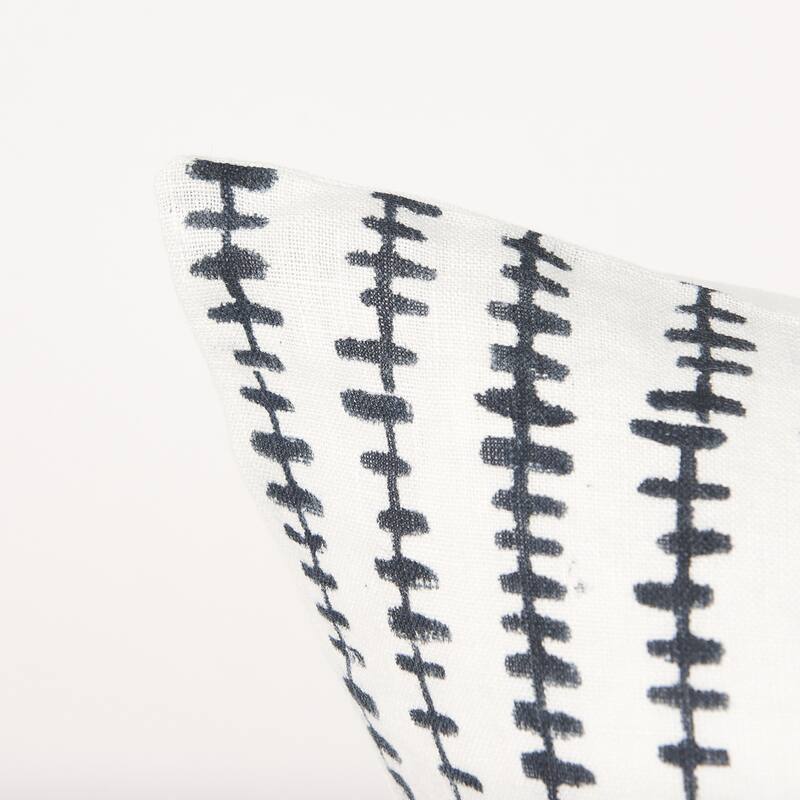 Jenna Cream w/ Black Print Linen Square Decorative Pillow Cover