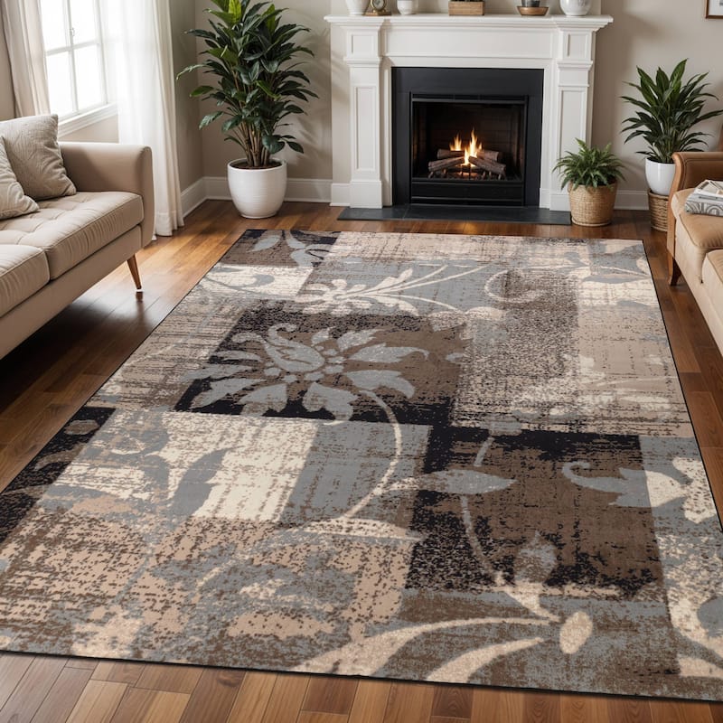 Superior Pastiche Contemporary Floral Patchwork Indoor Runner or Area Rug - 10' x 14'