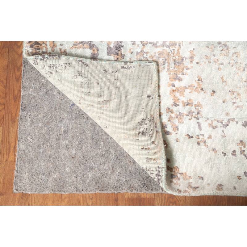 Green Abstract Area Rug Handmade Oriental Wool Carpet - 6'7" x 9'10"