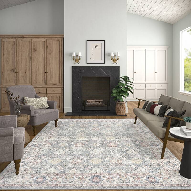 Addalyn Oriental Border Area Rug - 5'3'' x 7'3'' - Gray/Rust