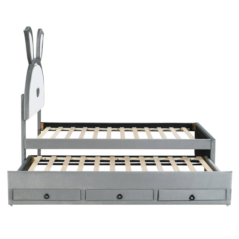 Upholstered Platform Bed with Trundle and 3 Drawers