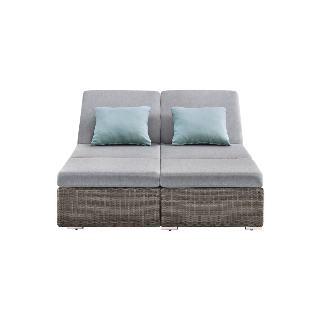 OVE Decors Nadia II Daybed Dark Brown Wicker Versatile Chair with Grey Olefin Fabric