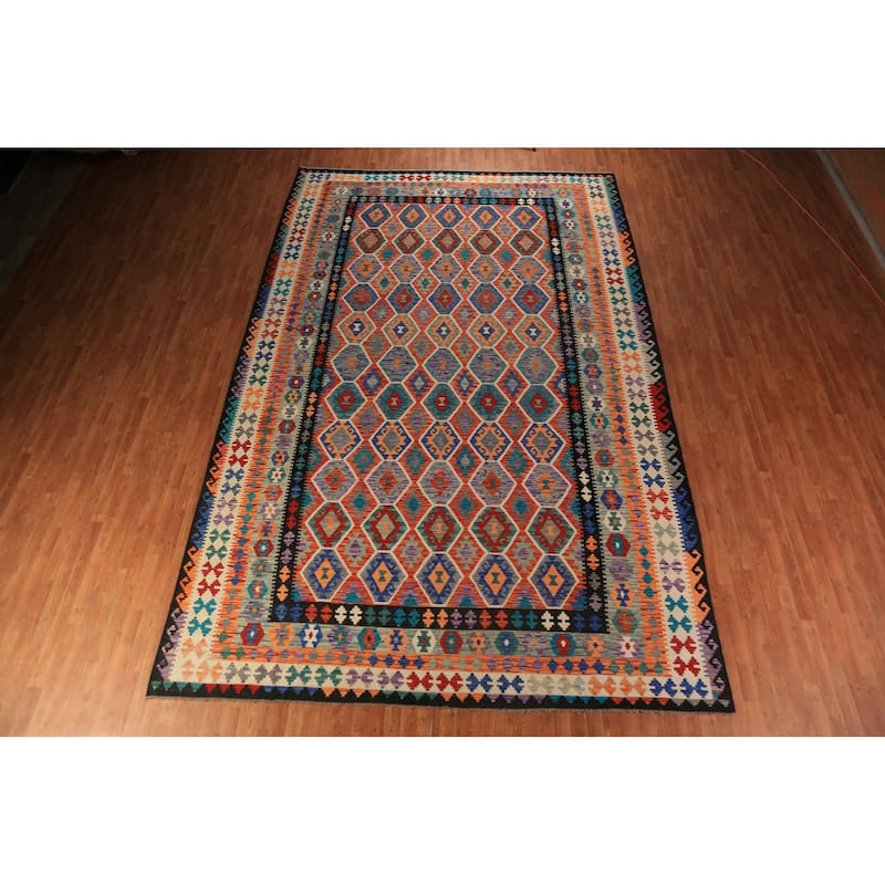 Southwestern Style Kilim Large Rug Flatweave Oriental Wool Carpet - 10'2"x 16'0"