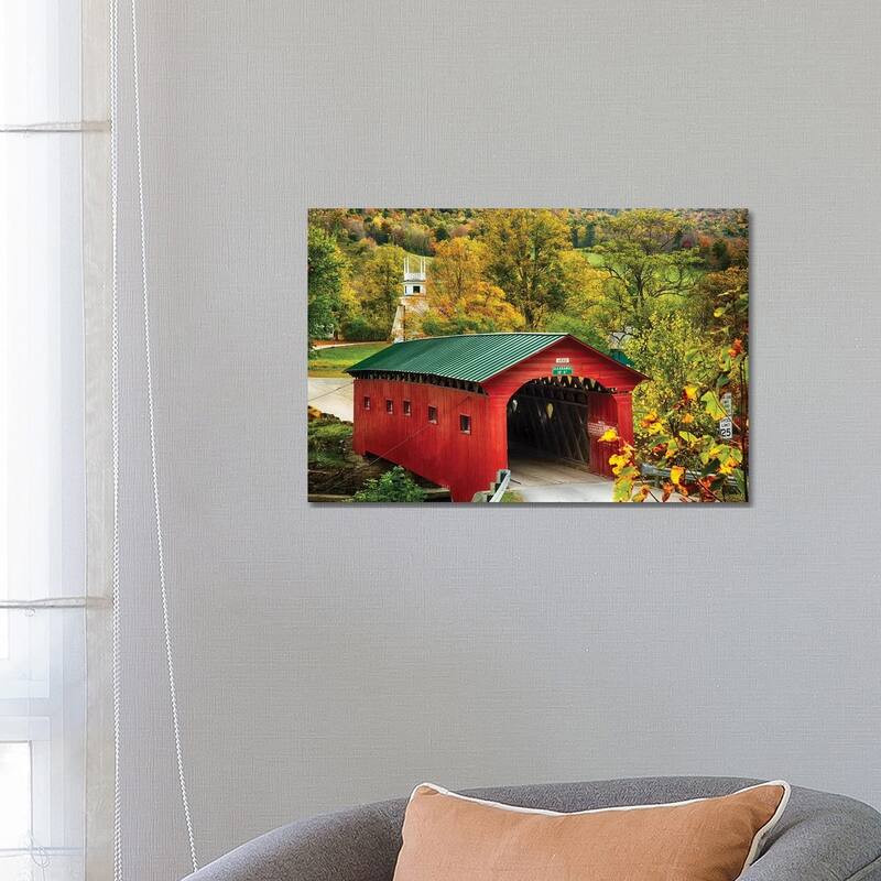 iCanvas "Scenic Covered Bridge Of West Arlington, Vermont" by George Oze Canvas Print - 18x26x1.5
