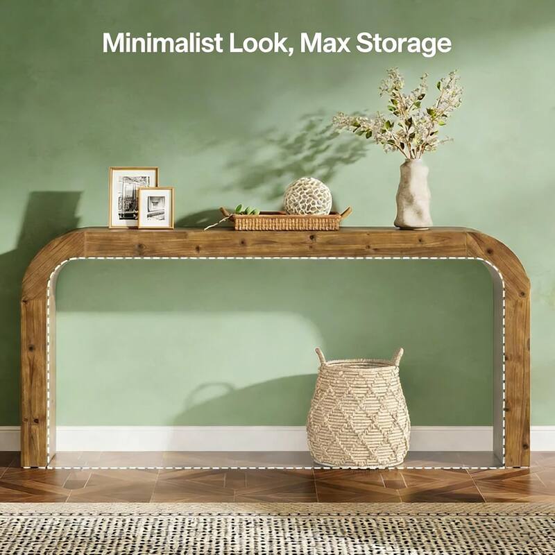 Farmhouse Narrow Console Table - Curved Wood Sofa Table