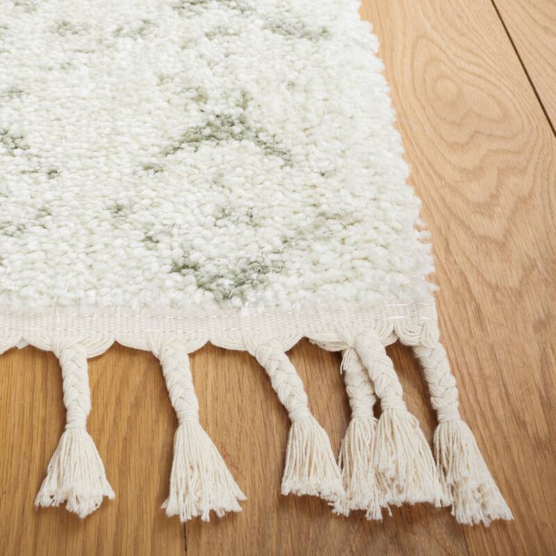 SAFAVIEH Berber Fringe Dashurije Leatha Trellis Rug - 6'7" Square - Ivory/Sage