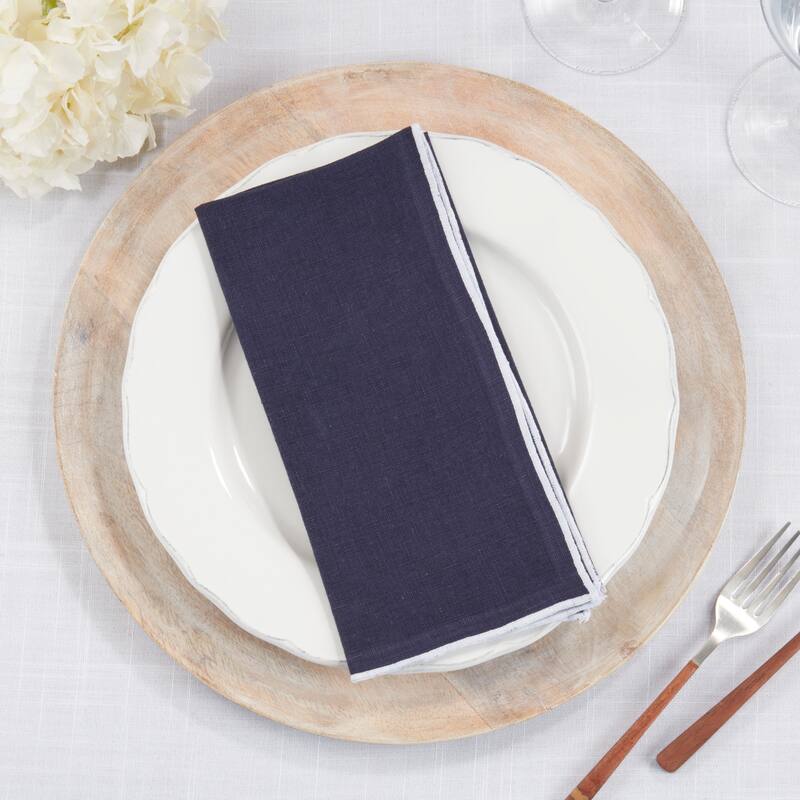 Stonewashed Linen Napkins With Stitched Border Design (Set of 4)