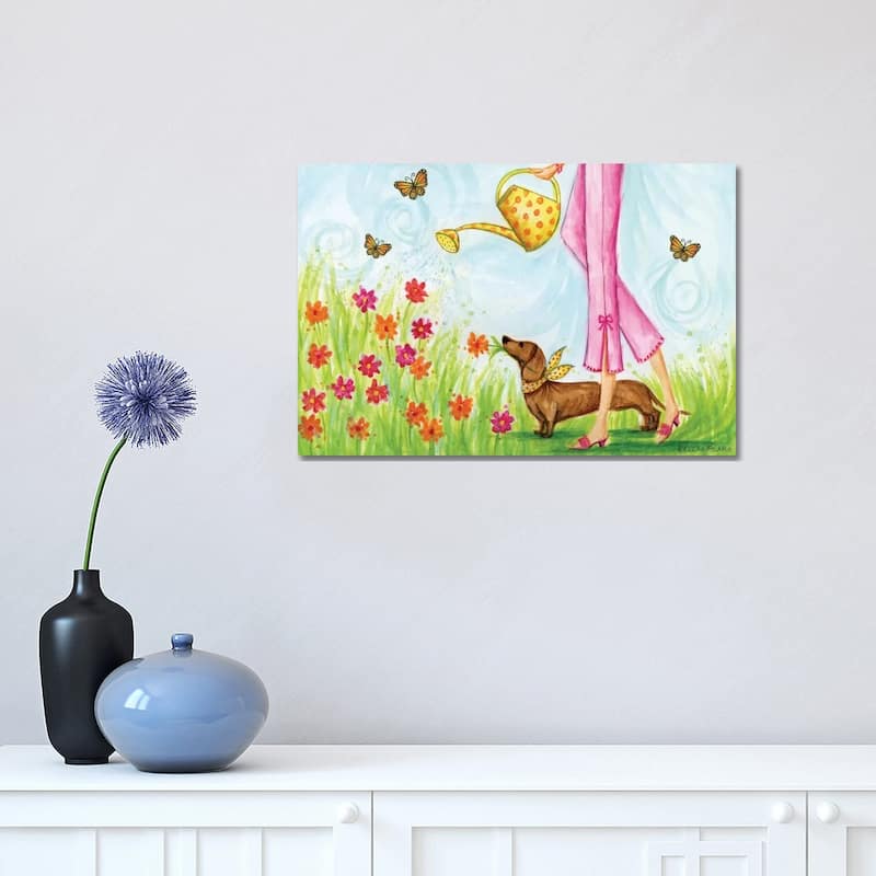 iCanvas "Pretty Garden Puppy" by Bella Pilar Canvas Print - 12x18x1.5