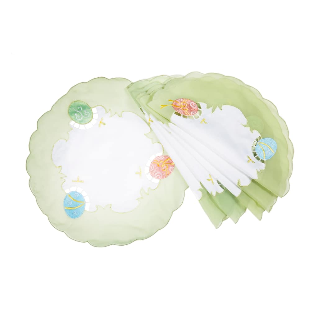 Egg Polyester Embroidered Round Doily 12Rnd Set of 4