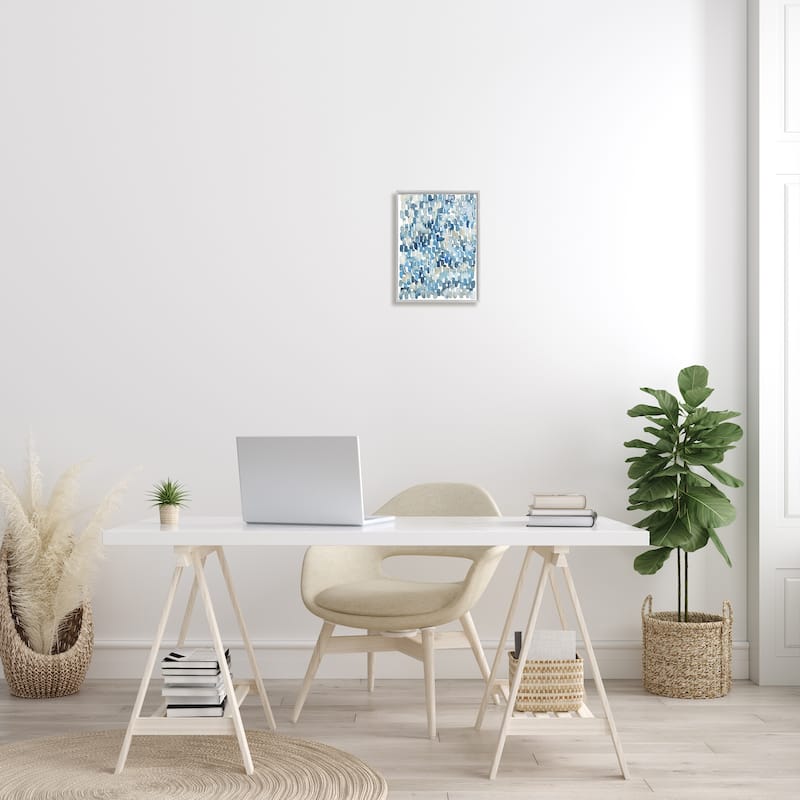 Stupell Coastal Tile Abstract Soft Blue Beige Shapes Framed Wall Art