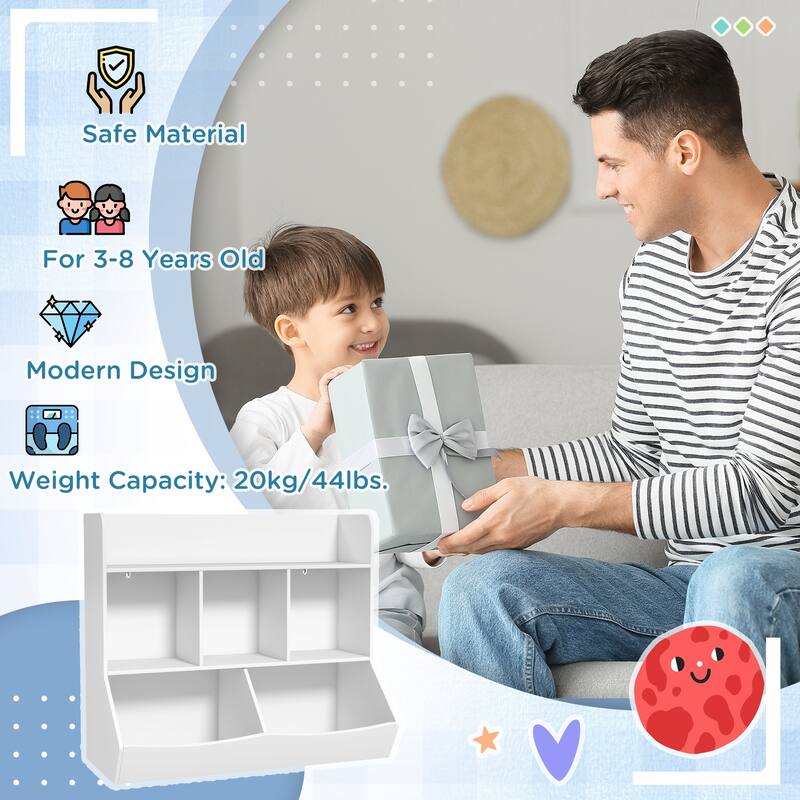 Kids Toy Shelf,3 Tier Kids Bookcase with 5 Compartment,Anti-Tip Device,Toy Organizer for Nursery, Living Room