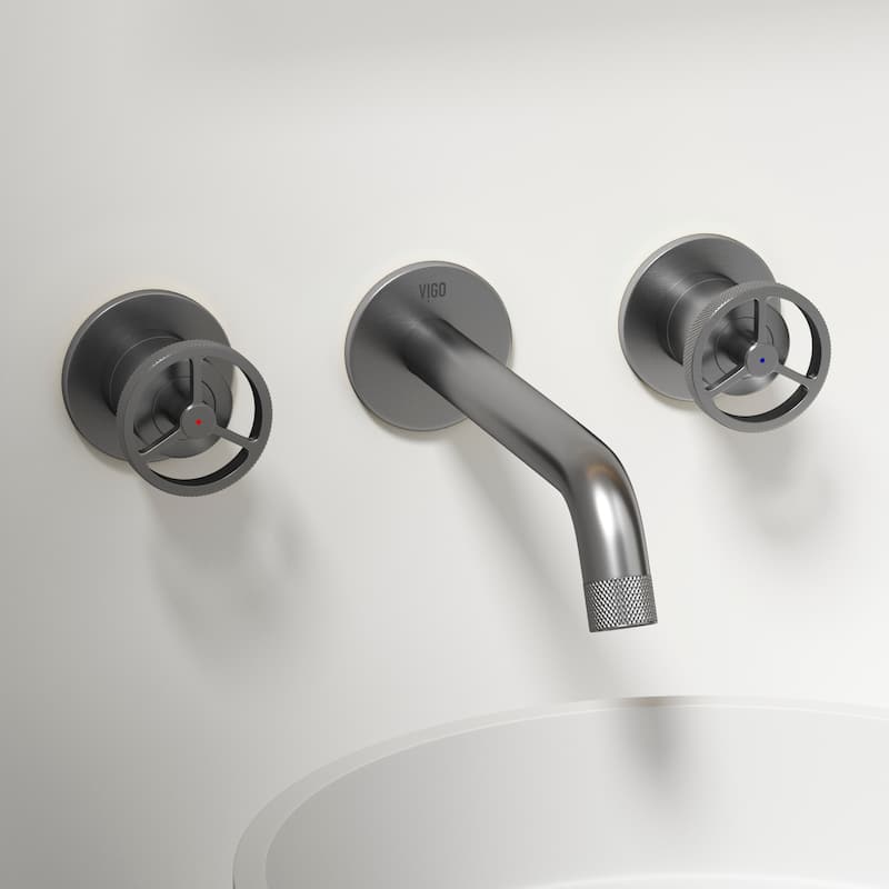 VIGO Cass 3" H 2-Handle Wall Mount Bathroom Faucet - Brushed Nickel