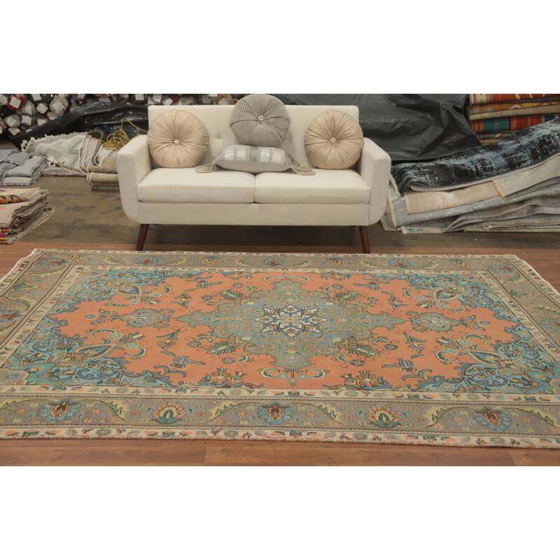 Hand Knotted Oriental 100% Wool Carpet Traditional Medallion Coral Tabriz Area Rug - 9' 10'' X 6' 6''