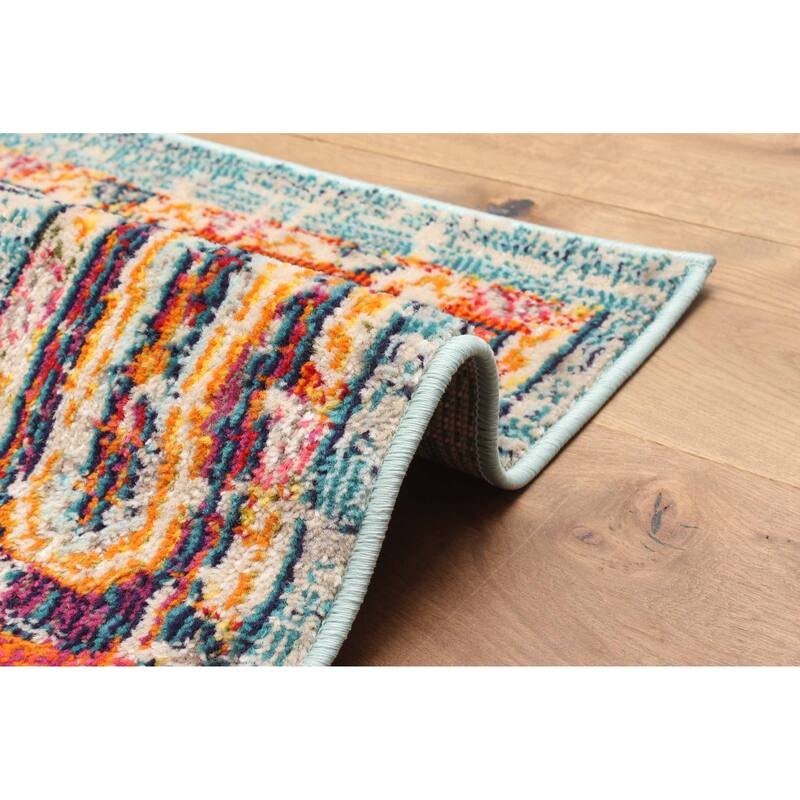 ECARPETGALLERY Machine Made Lotus Blue Area Rug