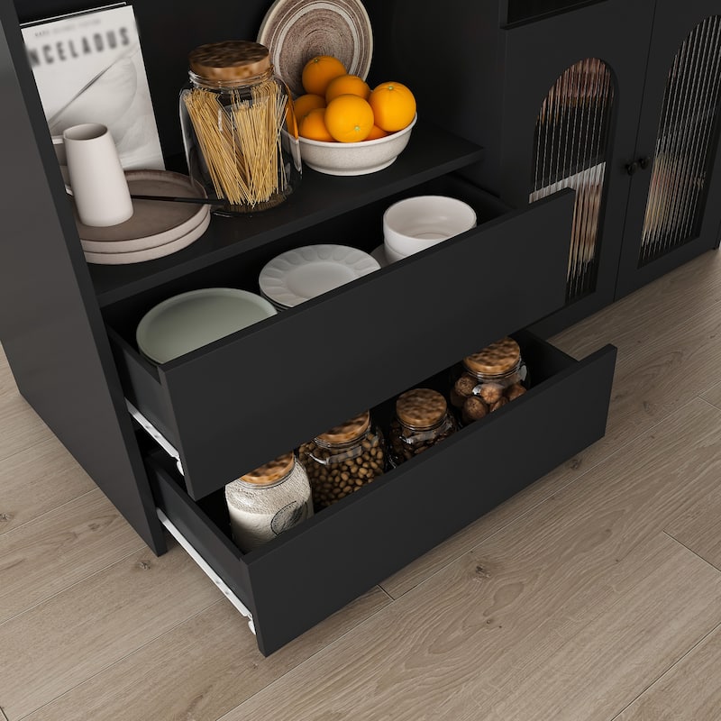 Roomfitters Kitchen Island with Rotating Extendable Table, Mobile Dining Station with Storage and Built-in Power Outlet