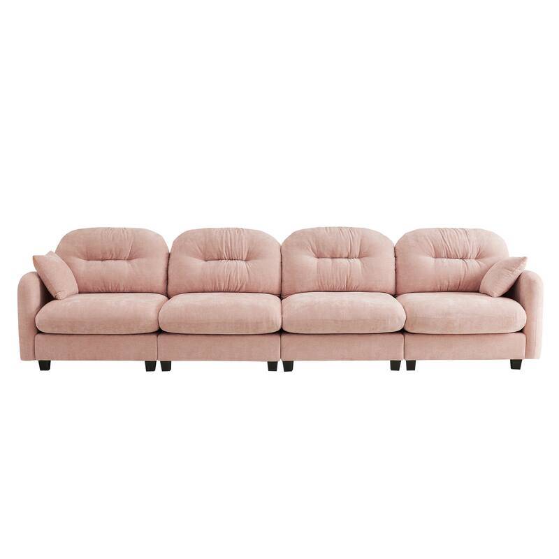 Sectional Sofa with Tufted Backrest, Chaise Lounge Sofa with 2 Throw Pillows, Four-Seater Recliner Sofa for Living Room