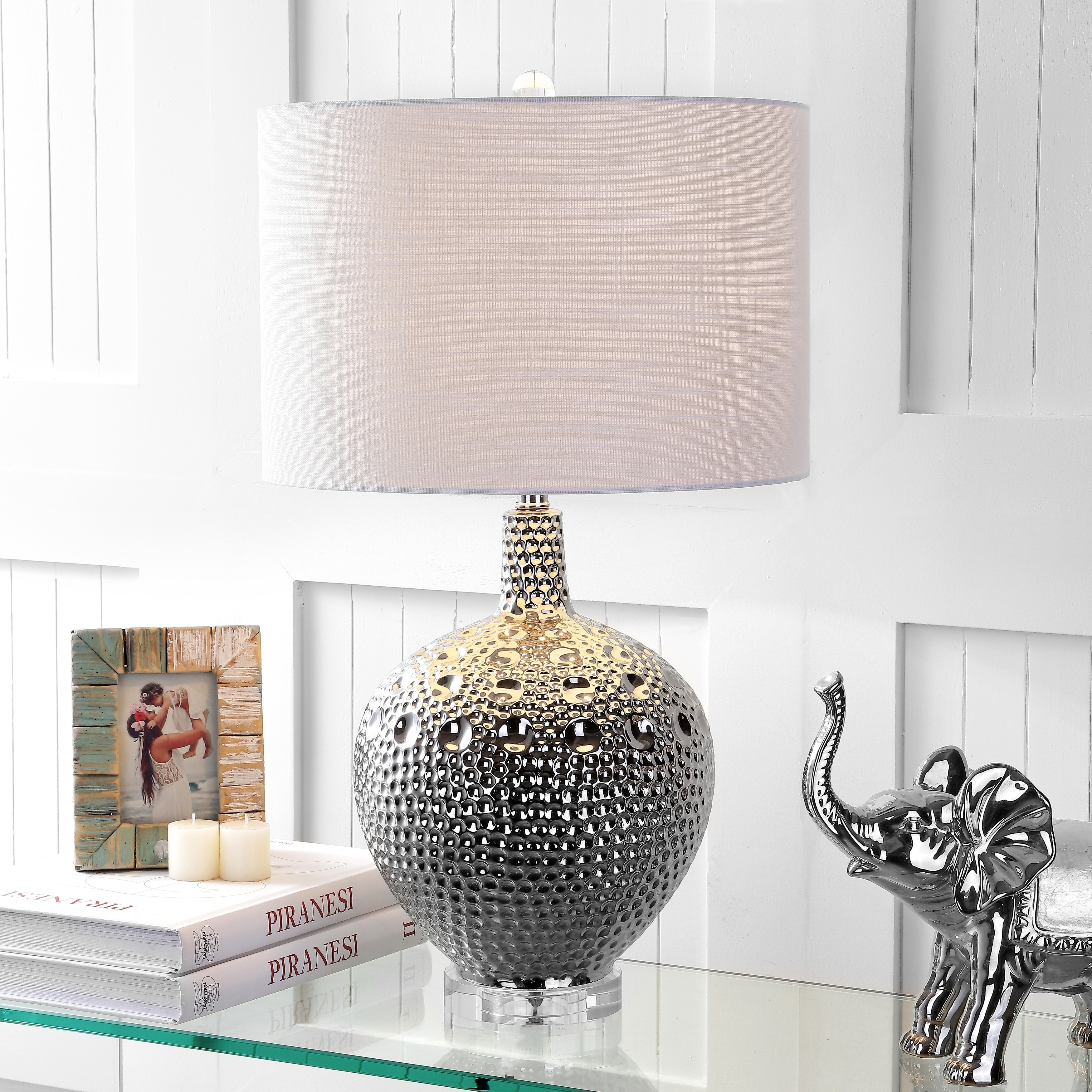 JONATHAN Y Hope 27" Ceramic LED Table Lamp, Chrome