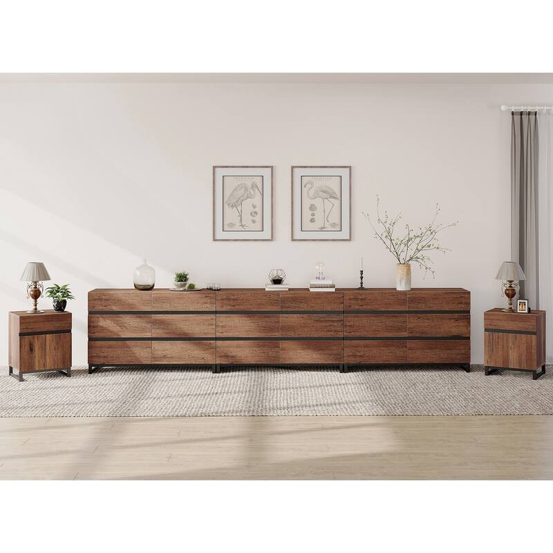 3-Piece Dresser And Nightstand Set,Dresser With 18 Drawers, 2 Nightstand for Bedroom, Bedroom Furniture Set