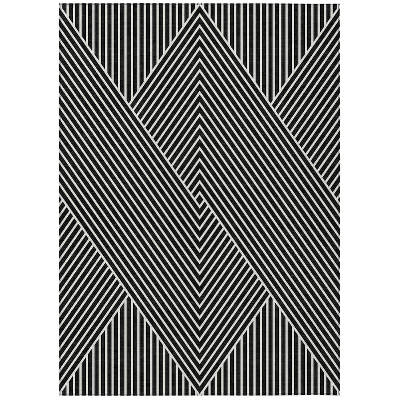 Machine Washable Indoor/ Outdoor Modern Geo Chantille Rug