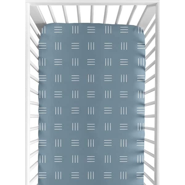 slide 2 of 6, Dark Blue Boho Mudcloth Fitted Crib Sheet Slate Blue White Bohemian Woodland Tribal Southwest Hatch Gender Neutral Triple Line