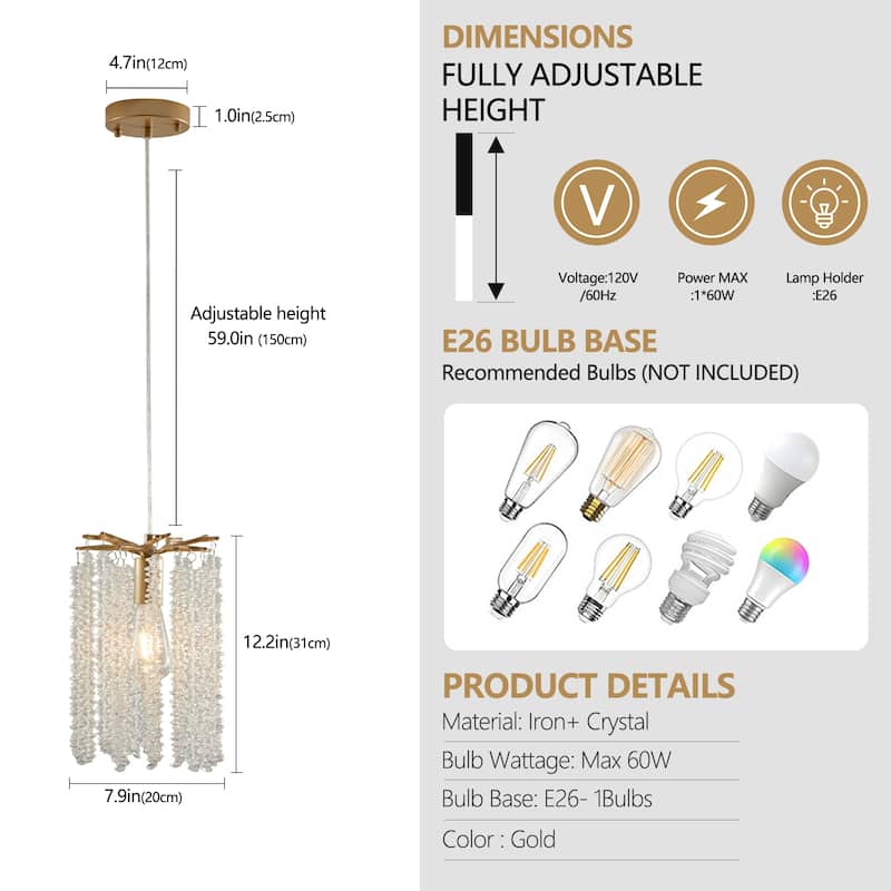 Luxury 3-Pack Crystal Pendant Lights, Elegant Golden Finish Chandelier with Waterfall Bead Design (No Bulbs)