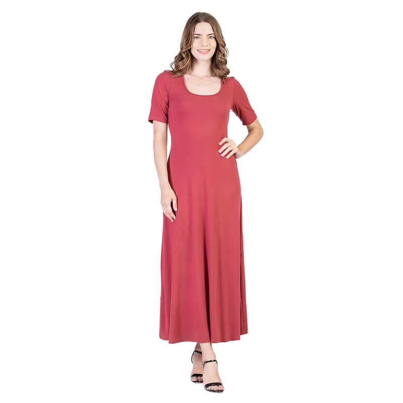 24seven Comfort Apparel Womens Casual Maxi Dress With Sleeves - Brown - 1X