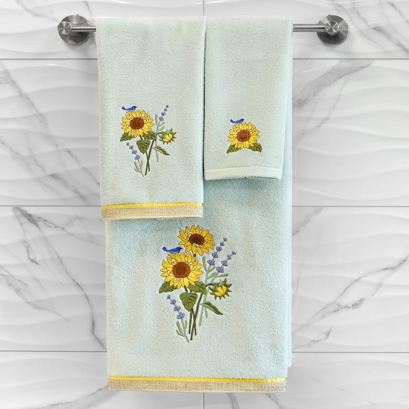 Authentic Hotel and Spa 100% Turkish Cotton Girasol 2PC Embellished Hand Towel Set
