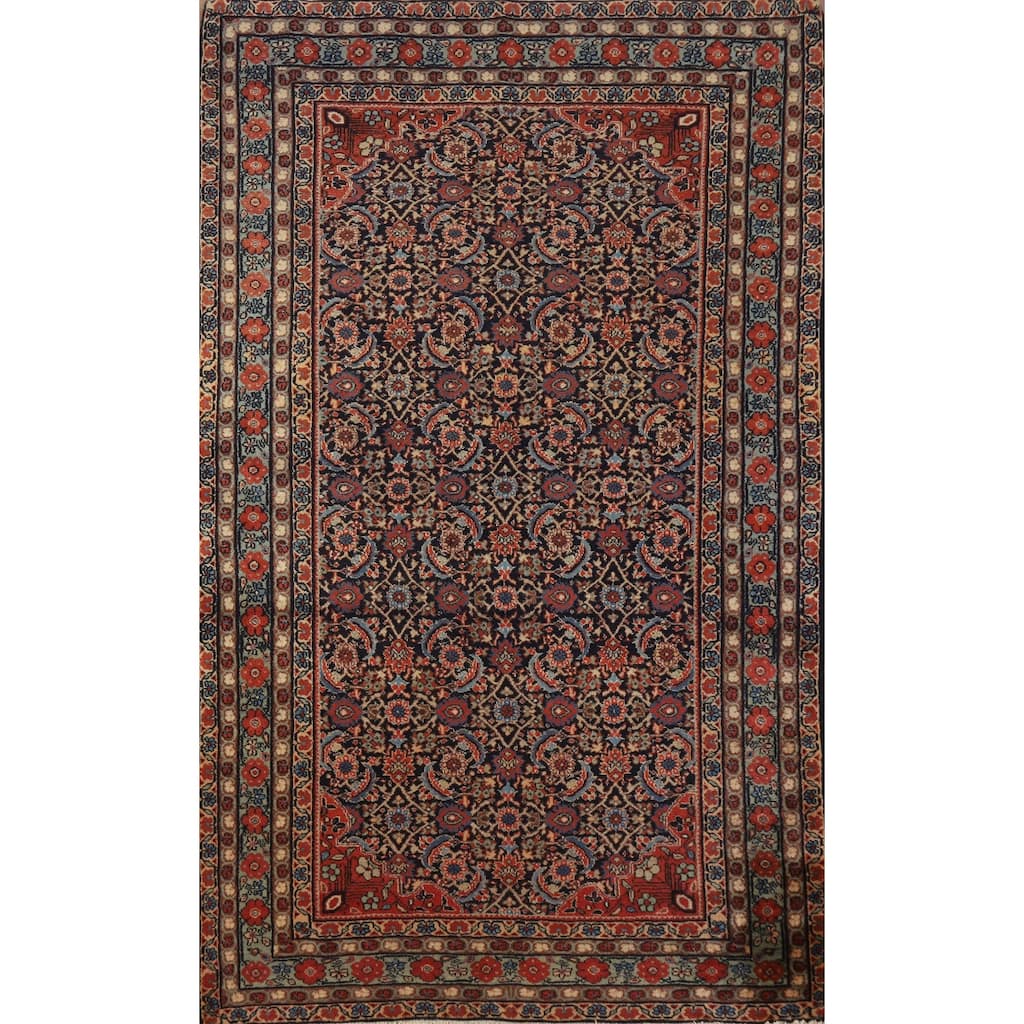 Hand Knotted Oriental 100% Wool Carpet Traditional All-Over Navy Blue & Blues Bidjar Area Rug - 6' 10'' X 4' 2''