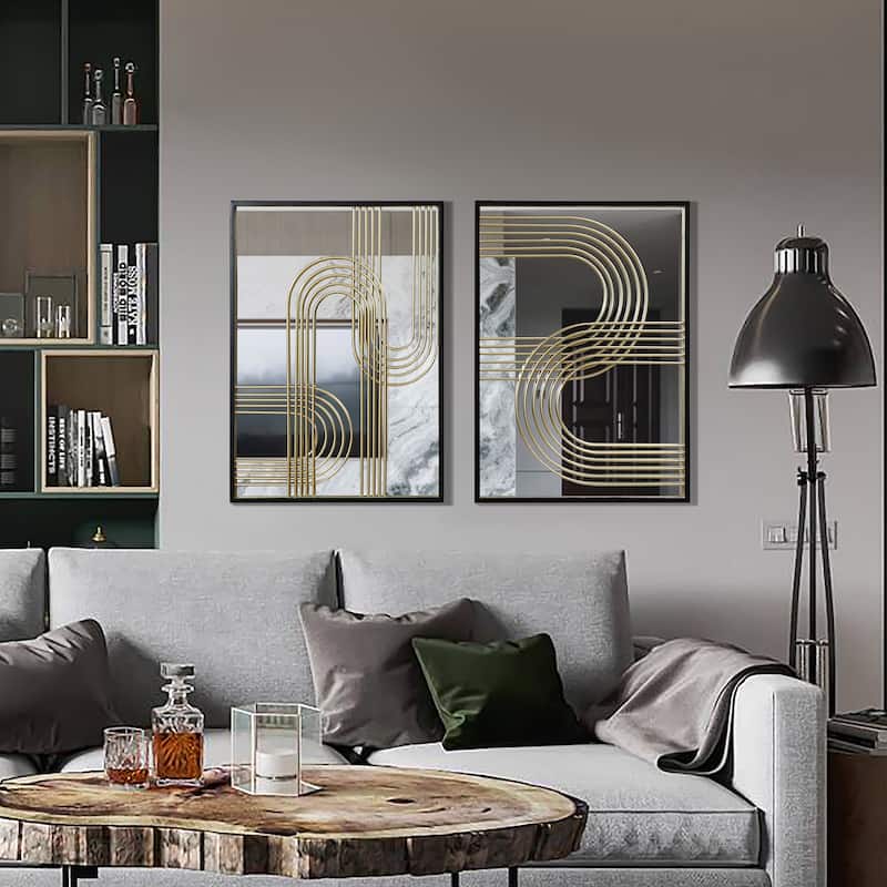 Modern Gold Iron Loops Rectangular Accent Wall Mirrors (Set of 2) - 25.98" H x 17.91" W x 0.98" D