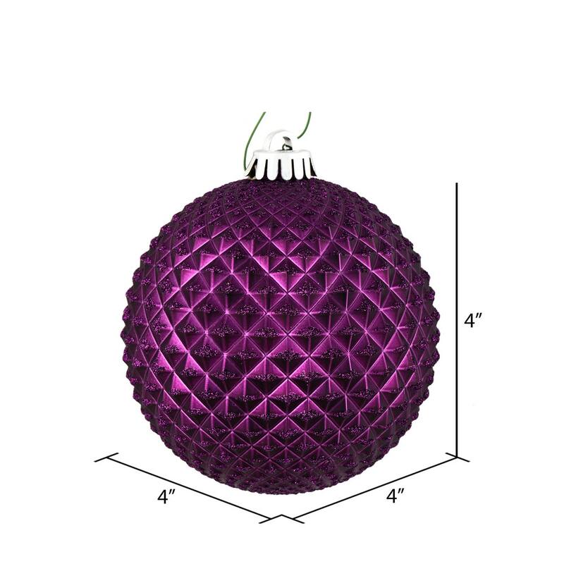 Vickerman 4" Plum Durian Glitter Ball Ornament, 6 per Bag - Purple