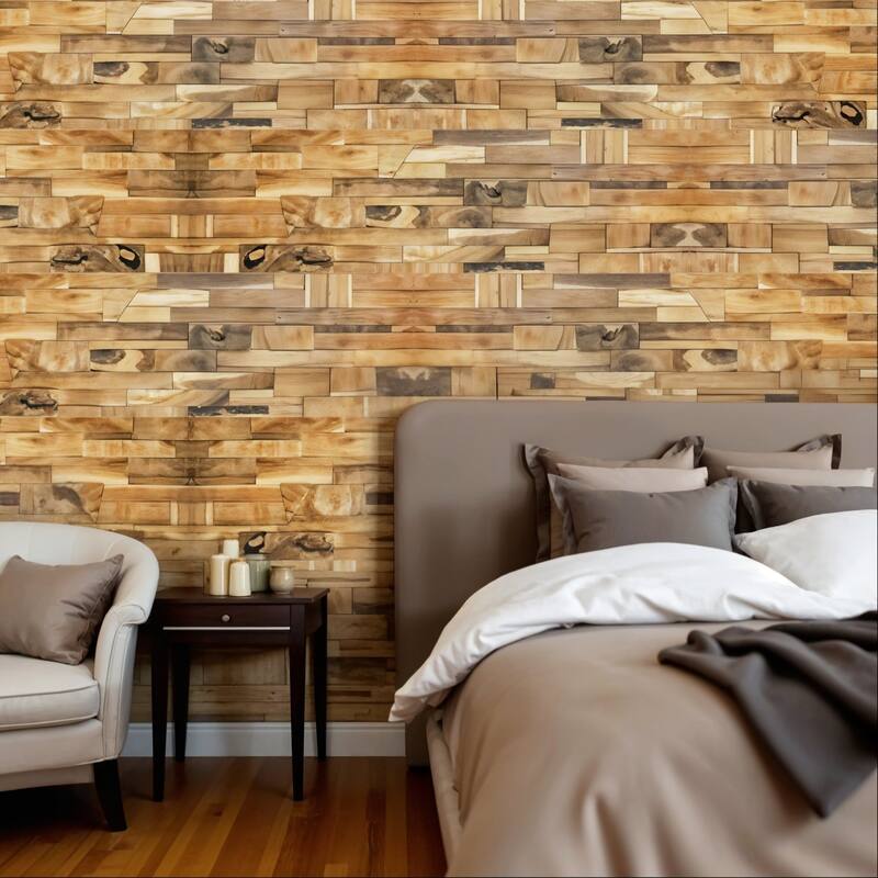 HomeRoots Brown 3D Embossed Abstract Teak Reclaimed Wood Decorative Wall Panels - 47.75' X '11.75' X '1.13 - Brown - 47.75' X '11.75' X '1.13