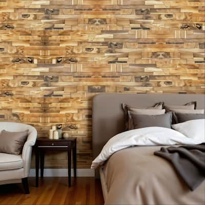 HomeRoots Brown 3D Embossed Abstract Teak Reclaimed Wood Decorative Wall Panels - 47.75' X '11.75' X '1.13