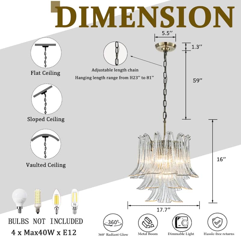 Vintage Mid-Century Modern Chandelier Clear Art Glass Pendant With Antique Bronze Finish For Livingroom Bedroom