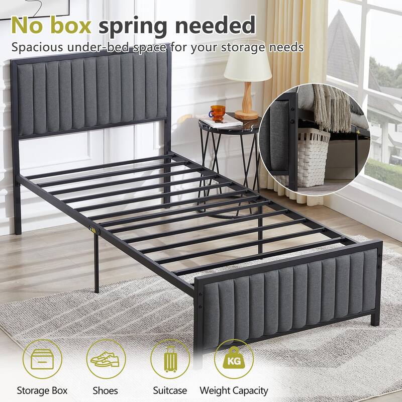 Javlergo Bed Frames with Upholstered Tufted Headboard and Footboard Heavy Duty Steel Slats Platform No Box Spring Needed