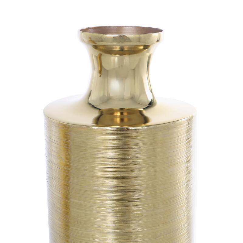 Aluminum Metal Brushed Textured Vase - Set of 2 Gold - Roche River Decor - 6"W x 6"L x 15"H