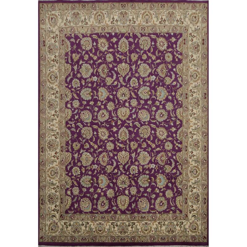 Hand Knotted Oriental Wool & Silk Carpet Traditional All-Over Purples Tabriz Area Rug - 10' 4'' X 8' 1''