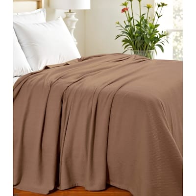 HomeRoots King Taupe Cotton Woven Chevron Blanket