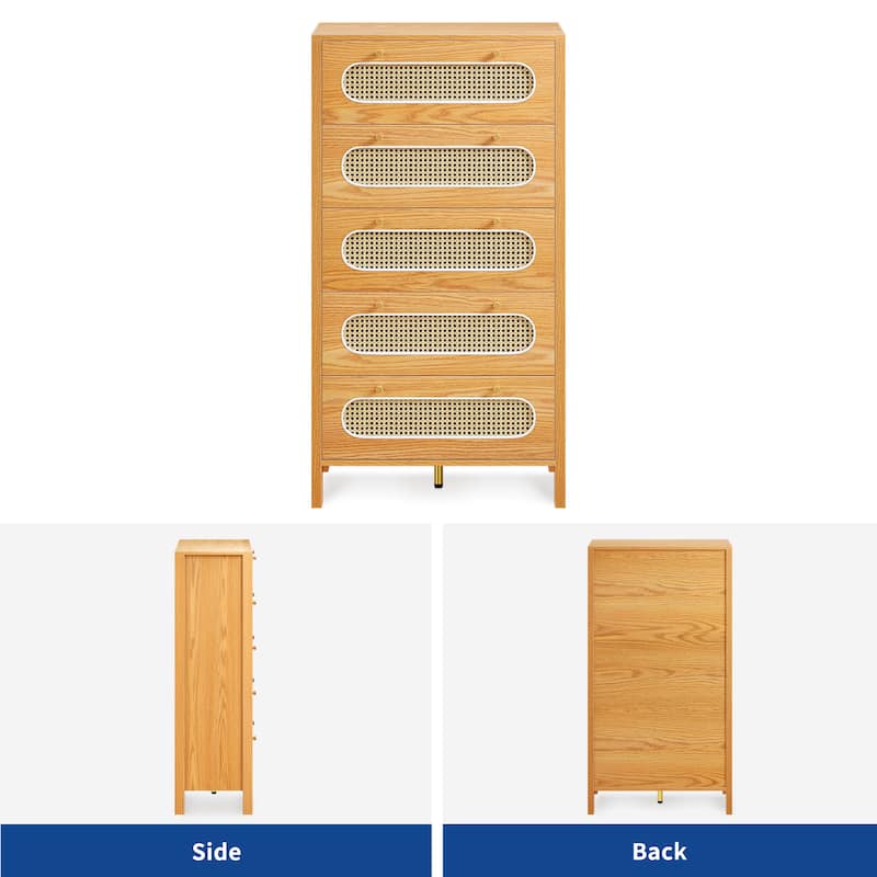 Moasis 4-6-Drawer Dresser Chest Drawer Storage Cabinet Rattan Wood Closet