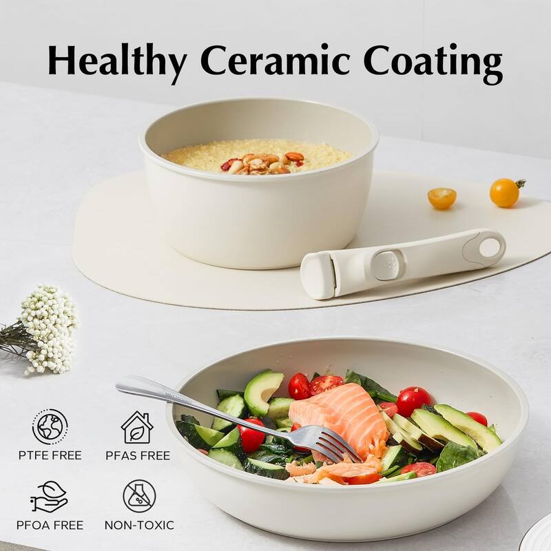 Pots and Pans, Nonstick Kitchen Cookware Sets, Non Toxic Pots & Pans Non Stick, PFAS PFOA & PTFE Free, Detachable Handle 5 Piece