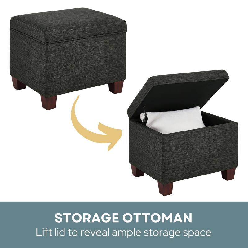 Stylish Upholstered Storage Ottoman with Hidden Compartment for Seating, Coffee Table Use and Storage Solutions