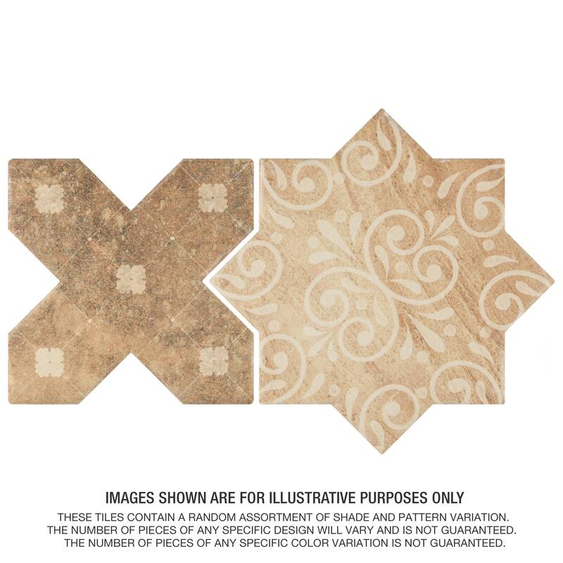 Merola Tile Tech Land Star Fire Temple/Cross Fire Temple 6" x 12" Porcelain Floor and Wall Tile - 2 Tiles