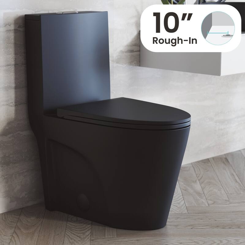 St. Tropez One Piece Elongated Toilet Dual Vortex Flush 1.1/1.6 gpf with 10" Rough In - Matte Black